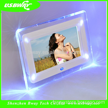 Aamazon top selling product portable picture frame with alarm clock mp3 player acrylic metal digital photo frame hd with LED